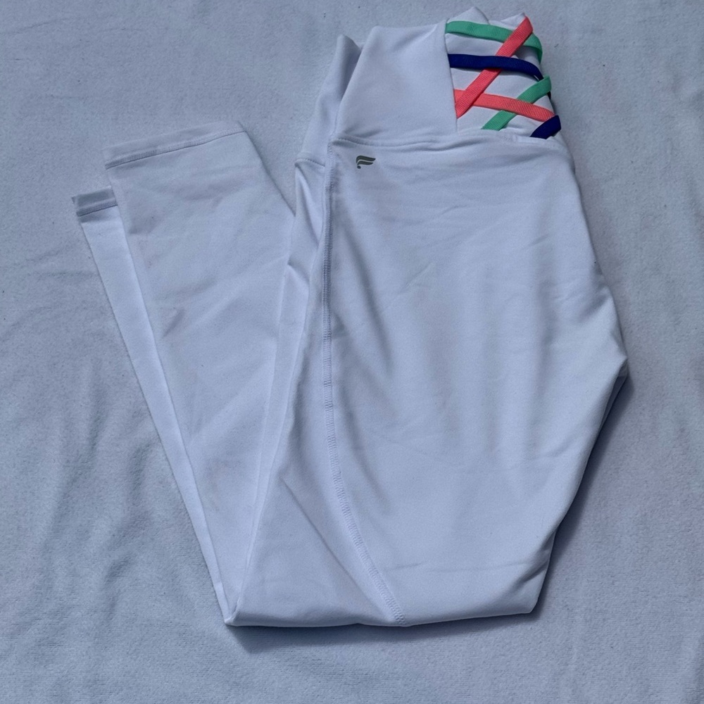 FABLETICS White Leggings with Colorful Stripes